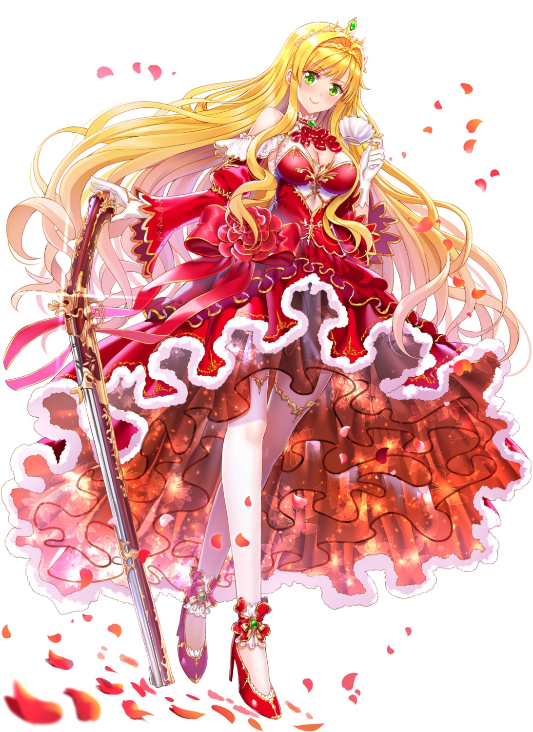 black_tea_(food_fantasy) cleavage dress food_fantasy gun heels see_through swordsouls thighhighs