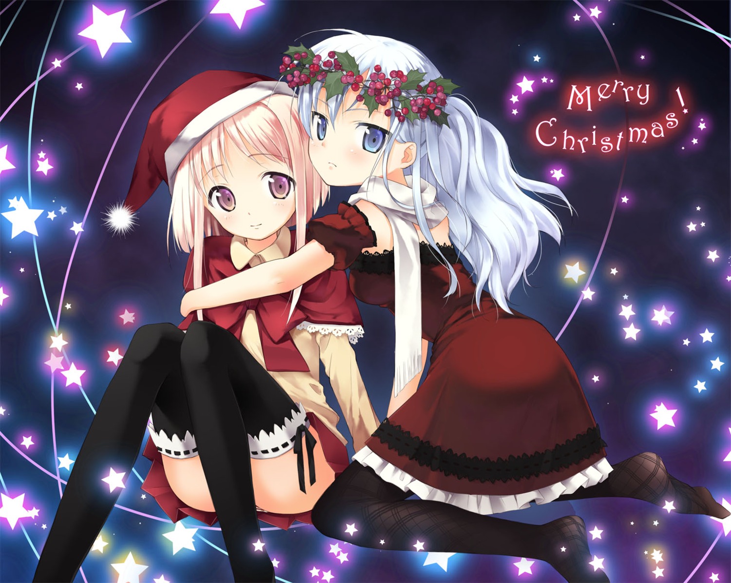 christmas dress kimishima_ao pantsu pantyhose shimapan skirt_lift thighhighs