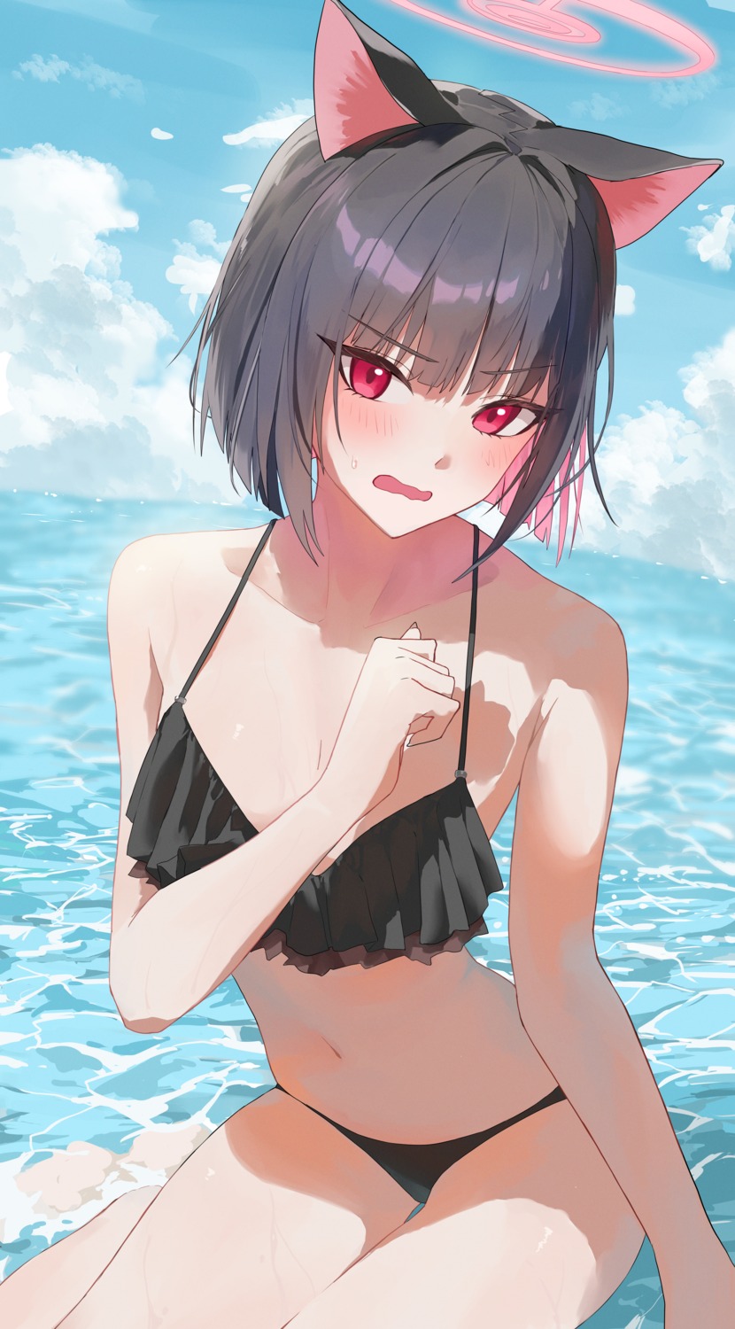 animal_ears bikini blue_archive halo kyouyama_kazusa matttttya1 nekomimi swimsuits wet