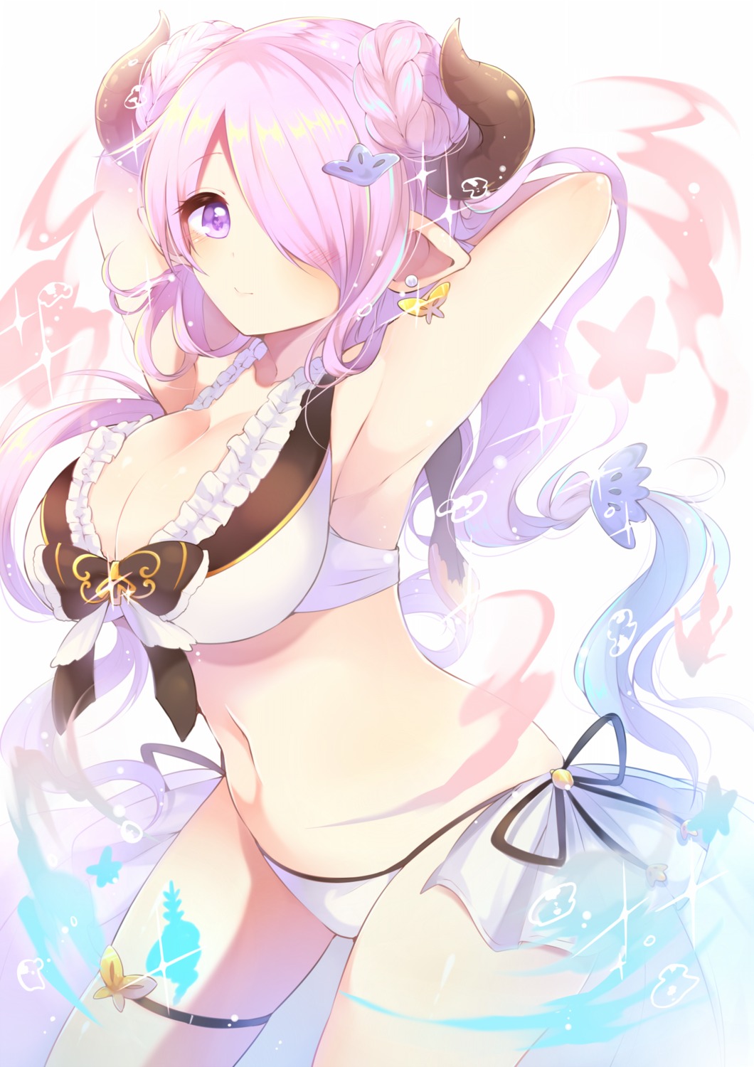 bikini cleavage garter granblue_fantasy horns kaenuco narumeia_(granblue_fantasy) pointy_ears swimsuits