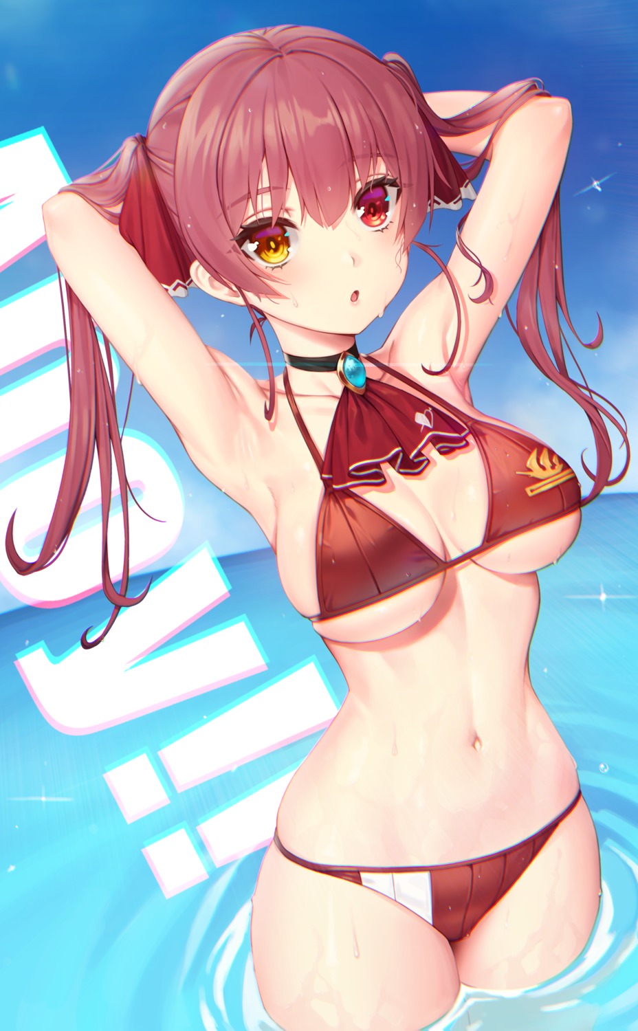 bikini heterochromia hololive houshou_marine sseli swimsuits wet