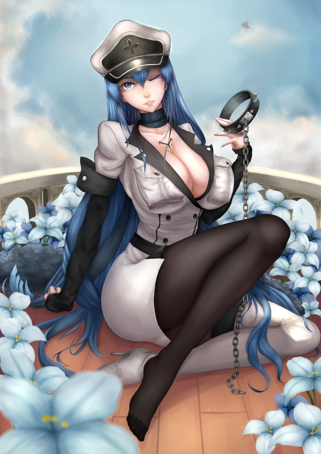 akame_ga_kill! cleavage esdeath heels kuro1905 pantyhose tattoo uniform