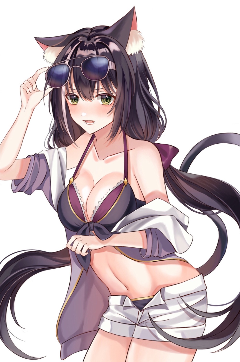 animal_ears bikini karyl_(princess_connect) ki-san megane nekomimi open_shirt princess_connect princess_connect!_re:dive swimsuits tail