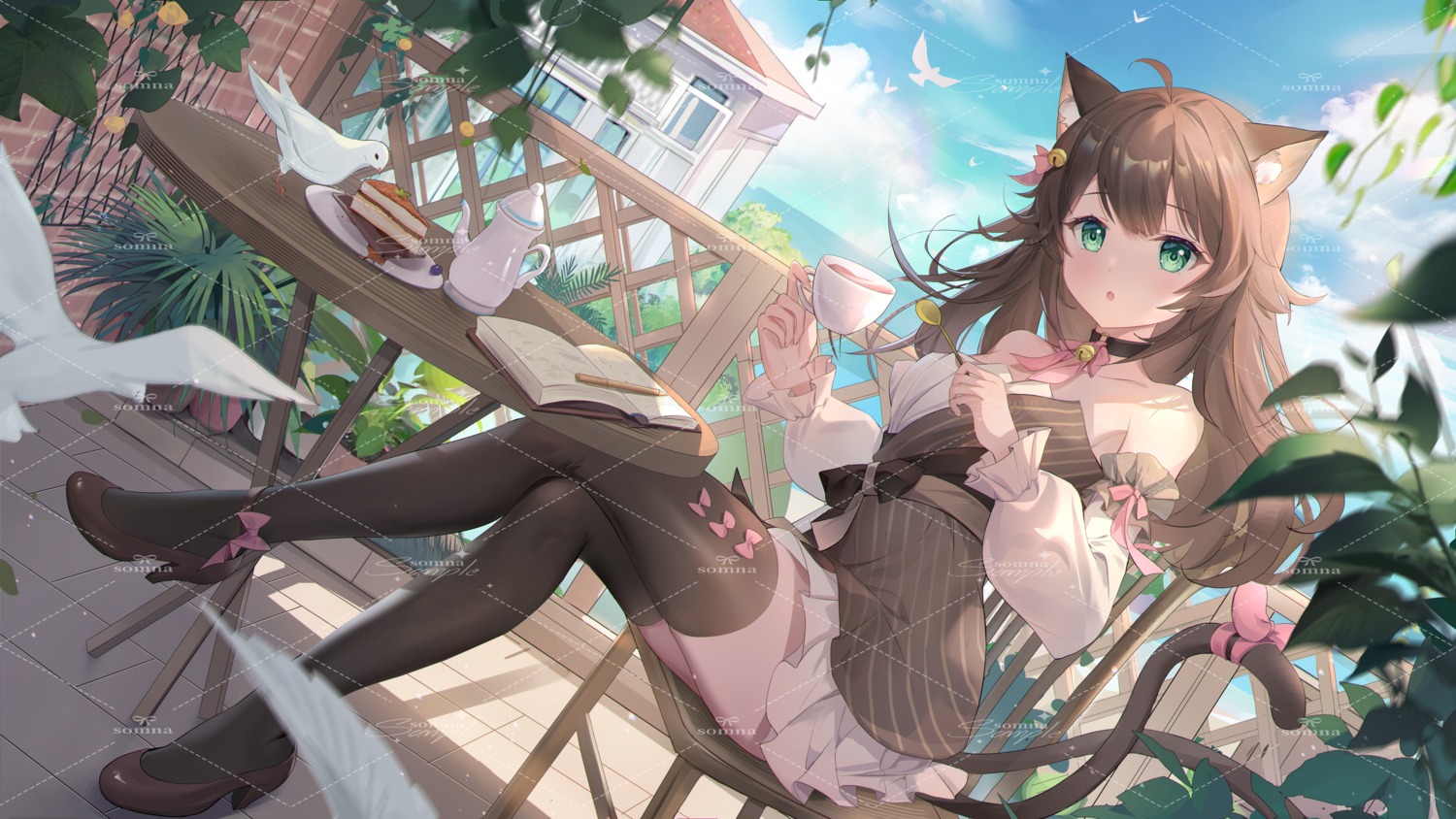 animal_ears dress heels nekomimi sample skirt_lift somna tail thighhighs watermark