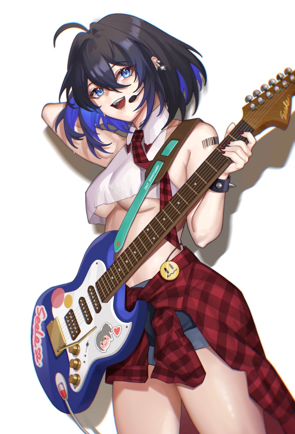 guitar no_bra tattoo tutou_jiang underboob