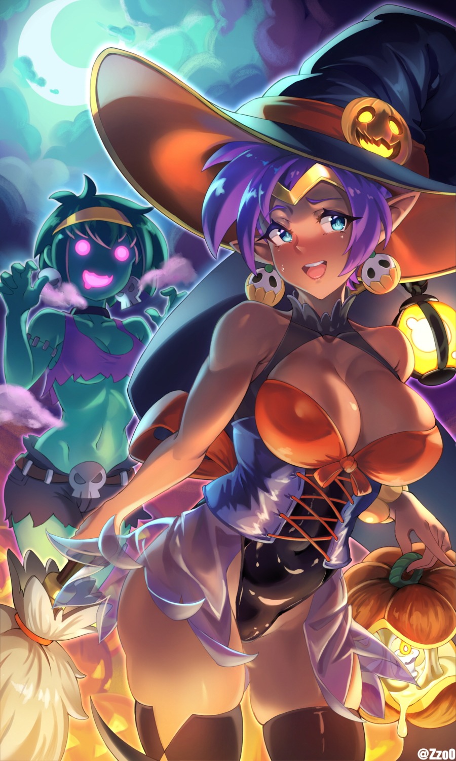 erect_nipples halloween leotard no_bra pointy_ears rottytops shantae shantae_(character) thighhighs torn_clothes witch zzo0