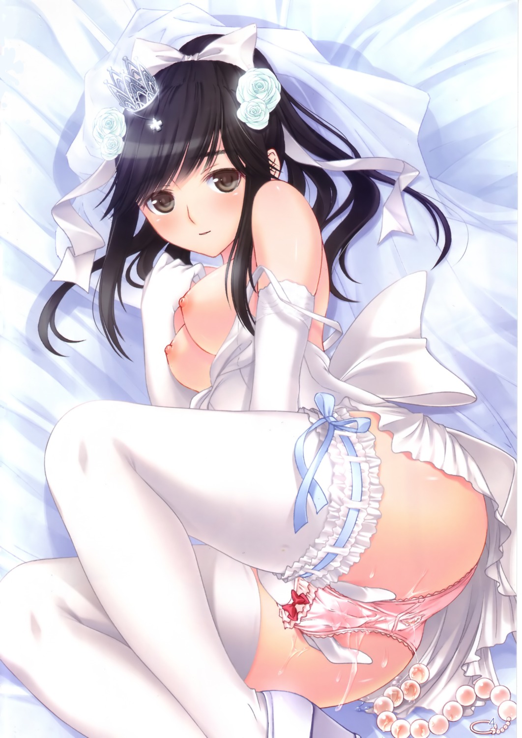 anal_beads breasts dress fusataka_shikibu love_plus masturbation nipples no_bra pantsu pussy_juice takane_manaka thighhighs wedding_dress