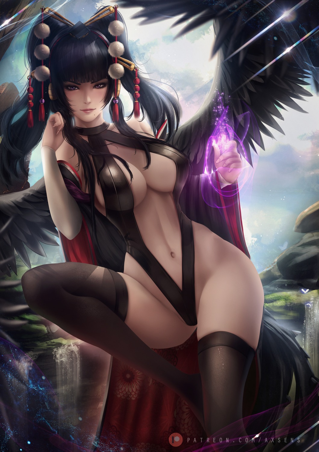 axsens dead_or_alive leotard no_bra nopan nyotengu open_shirt thighhighs wings