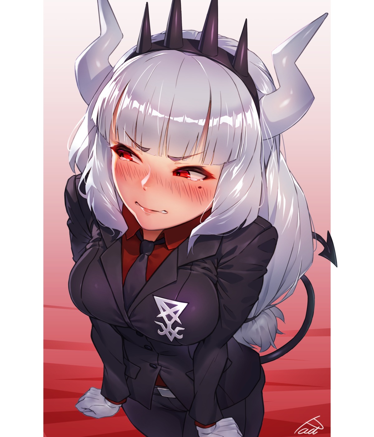 business_suit helltaker horns lucifer_(helltaker) radjeong tail