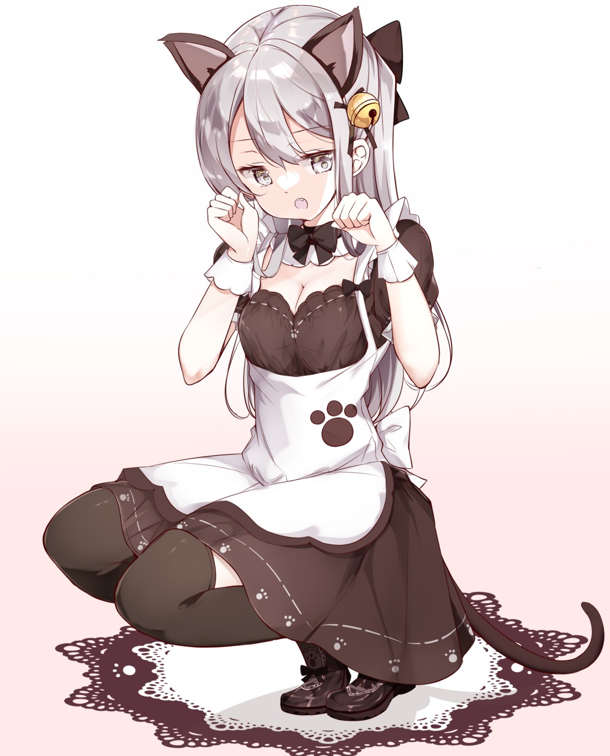 animal_ears cleavage hamaken maid nekomimi skirt_lift tail thighhighs