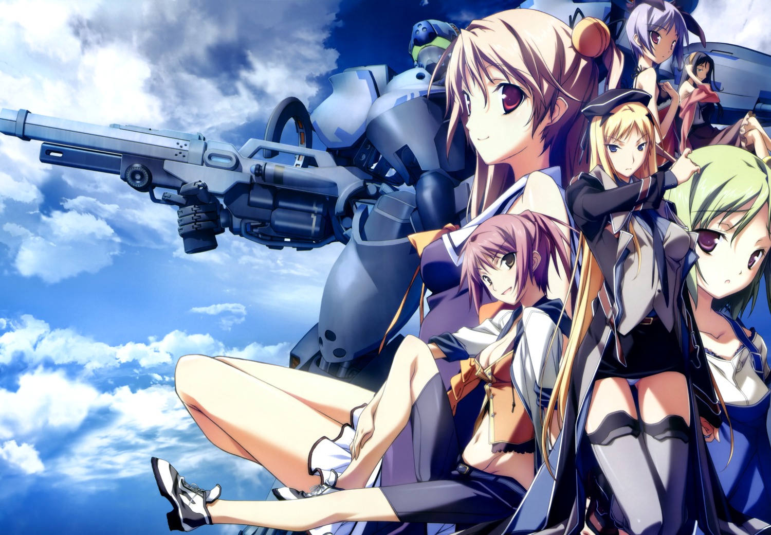 baldr_sky bike_shorts fixed giga kikuchi_seiji kirishima_rain mecha minazuki_makoto minazuki_sora nagisa_chinatsu nishino_aki seifuku thighhighs wakakusa_nanoha