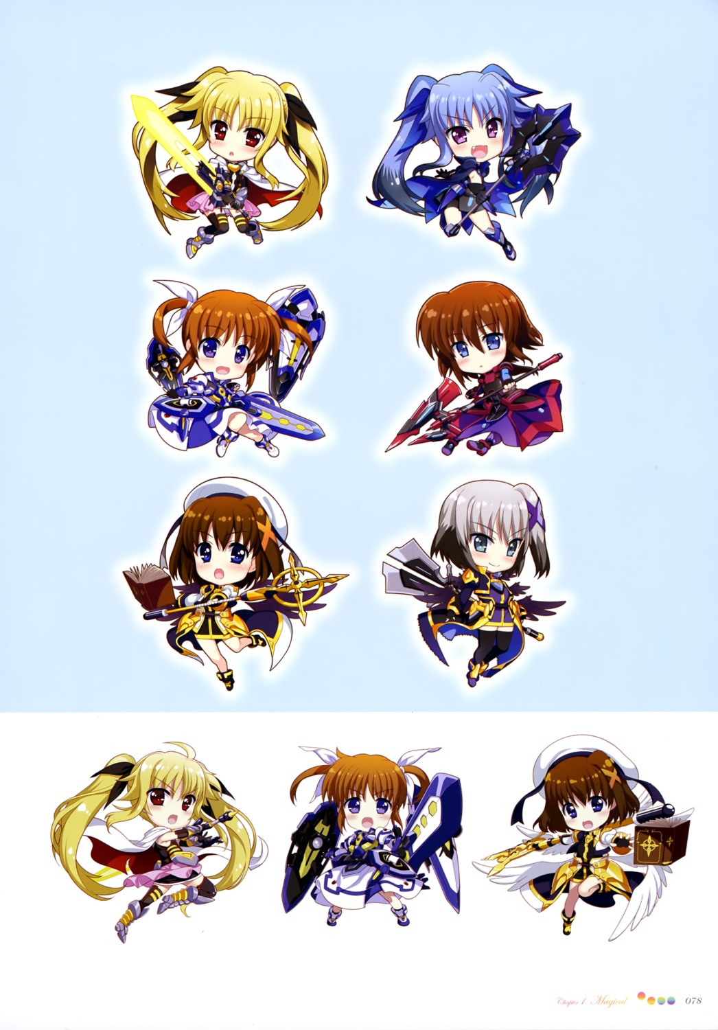 armor chibi fate_testarossa fujima_takuya mahou_shoujo_lyrical_nanoha material-d material-l material-s sword takamachi_nanoha weapon yagami_hayate