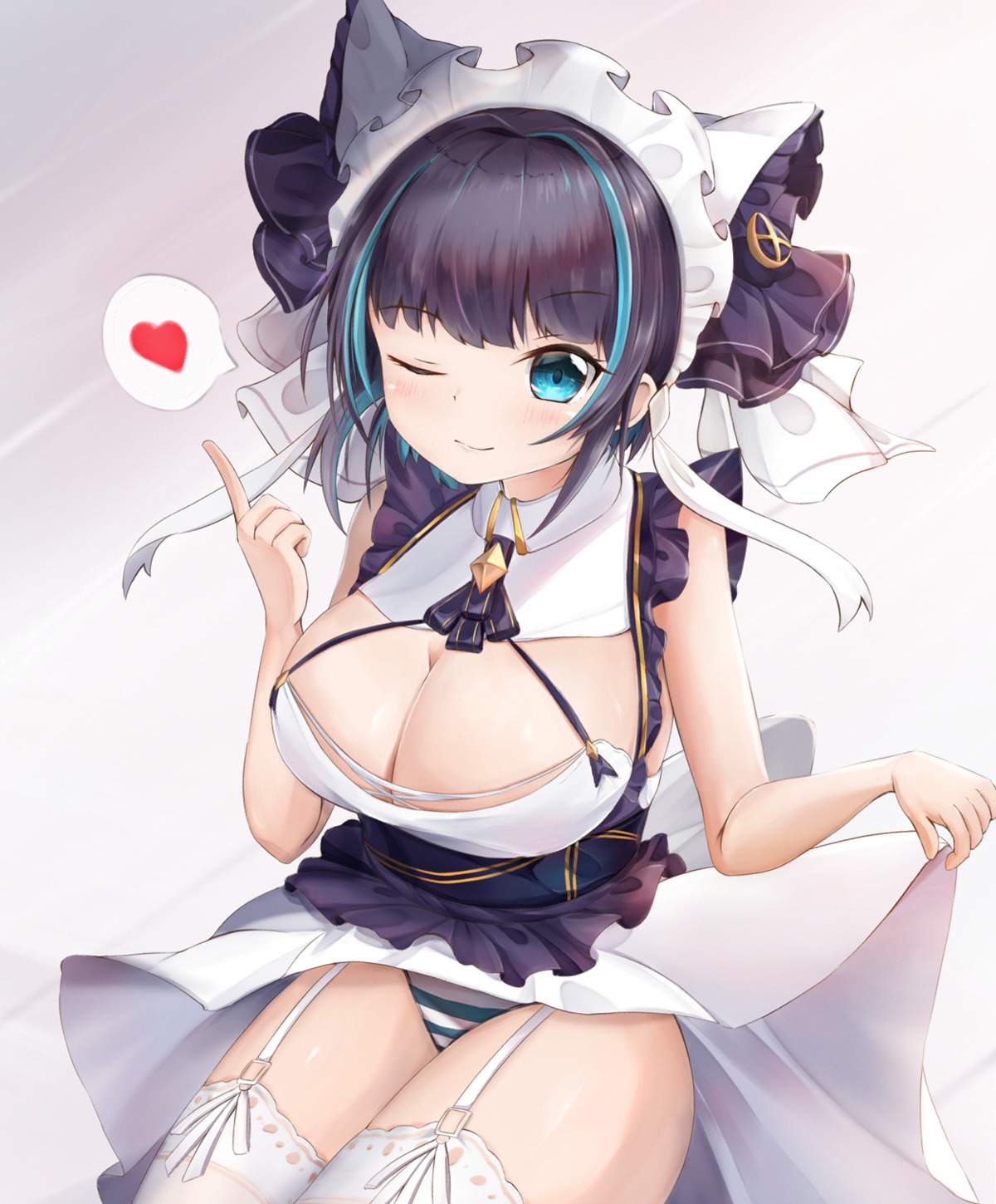 azur_lane cheshire_(azur_lane) maid mctom no_bra pantsu shimapan skirt_lift stockings thighhighs