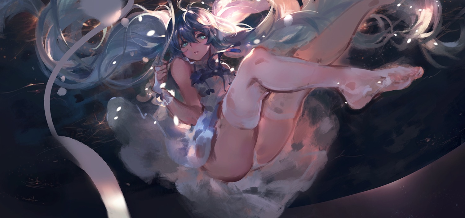 ass dress feet hatsune_miku kishiyo pantsu see_through thighhighs vocaloid