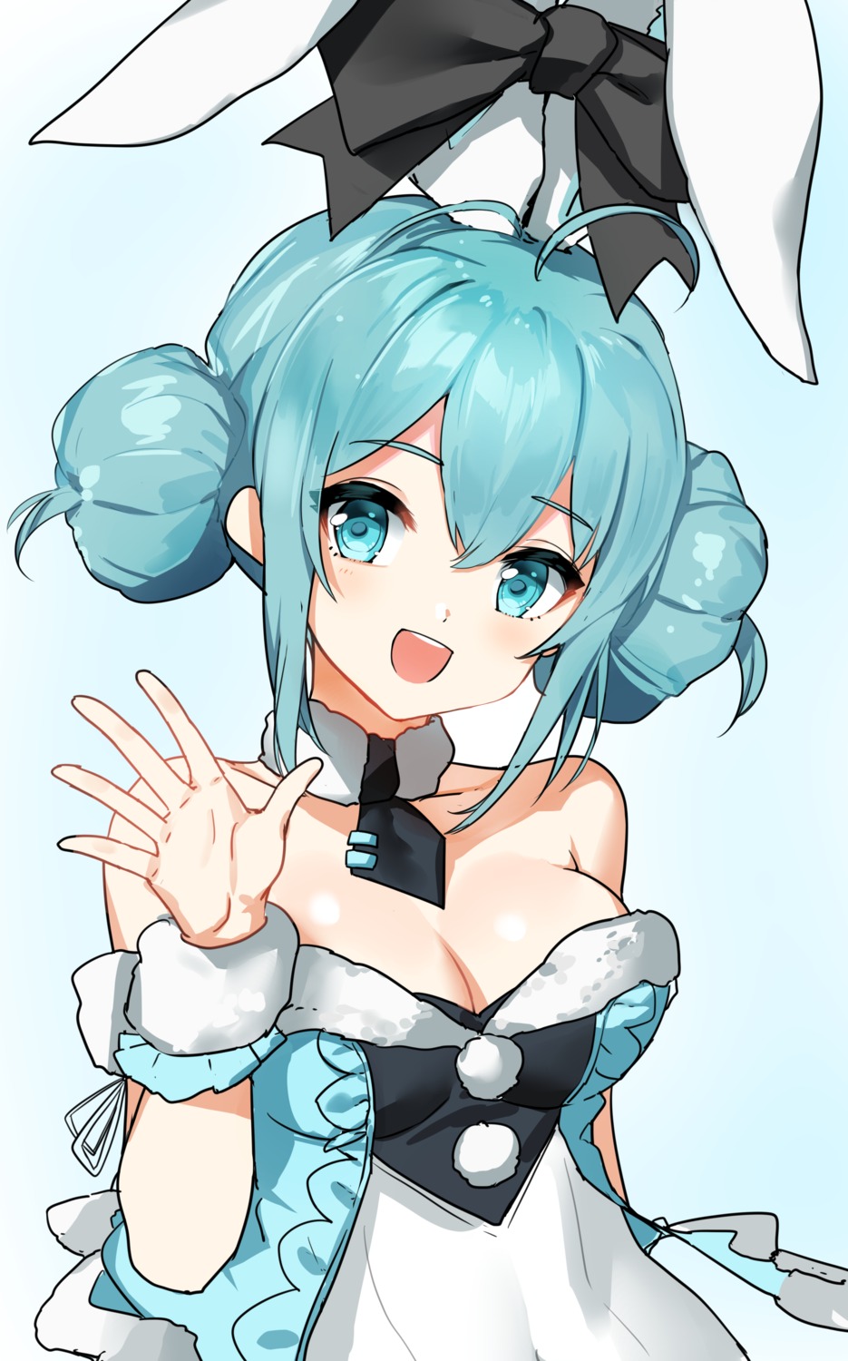 animal_ears bicute_bunnies_miku bunny_ears bunny_girl cleavage hatsune_miku no_bra prawnlunchset vocaloid