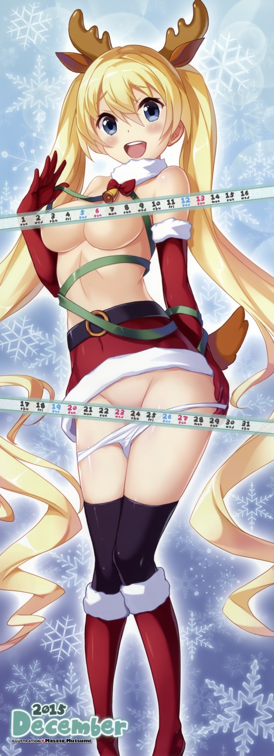 animal_ears calendar censored christmas heels horns mutsumi_masato pantsu panty_pull tail thighhighs topless
