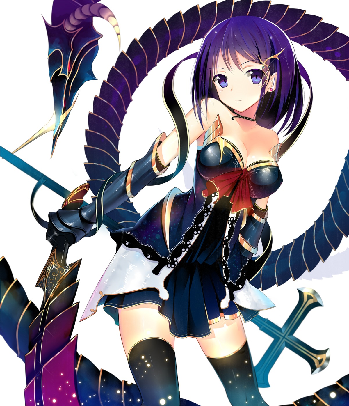 armor cleavage machimura_komori sword thighhighs