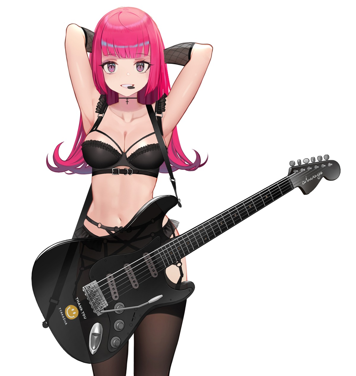 bra fishnets garter_belt guitar pantsu peter_pan_(adtc7243) see_through stockings thighhighs