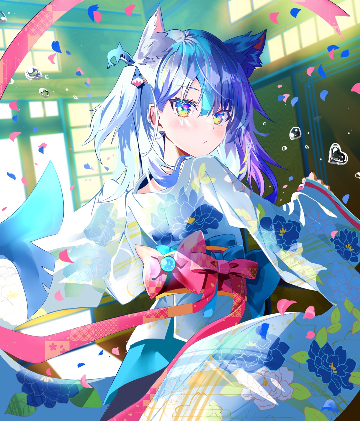 animal_ears gawr_gura hololive hololive_english japanese_clothes sho_(runatic_moon) tail