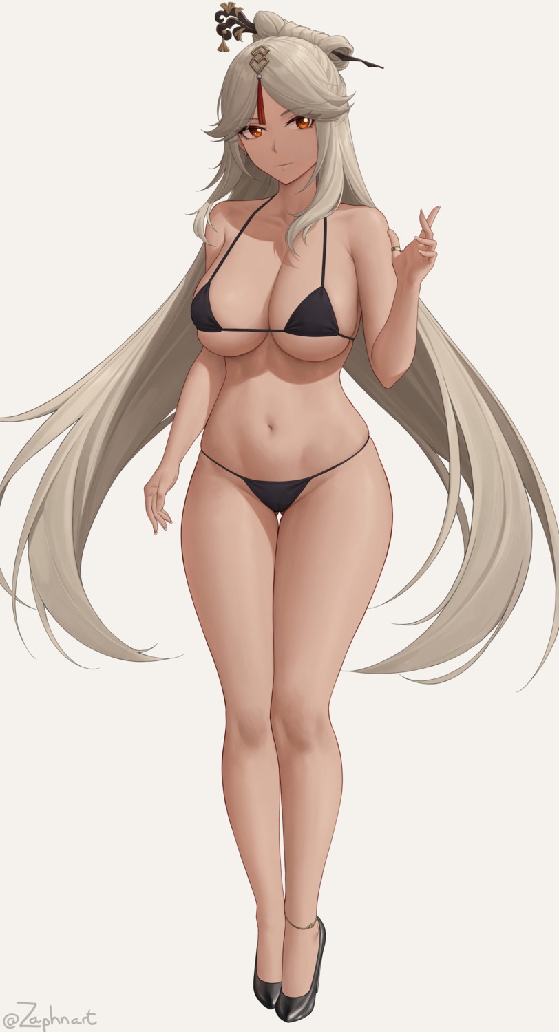 bikini genshin_impact heels ningguang swimsuits zaphn