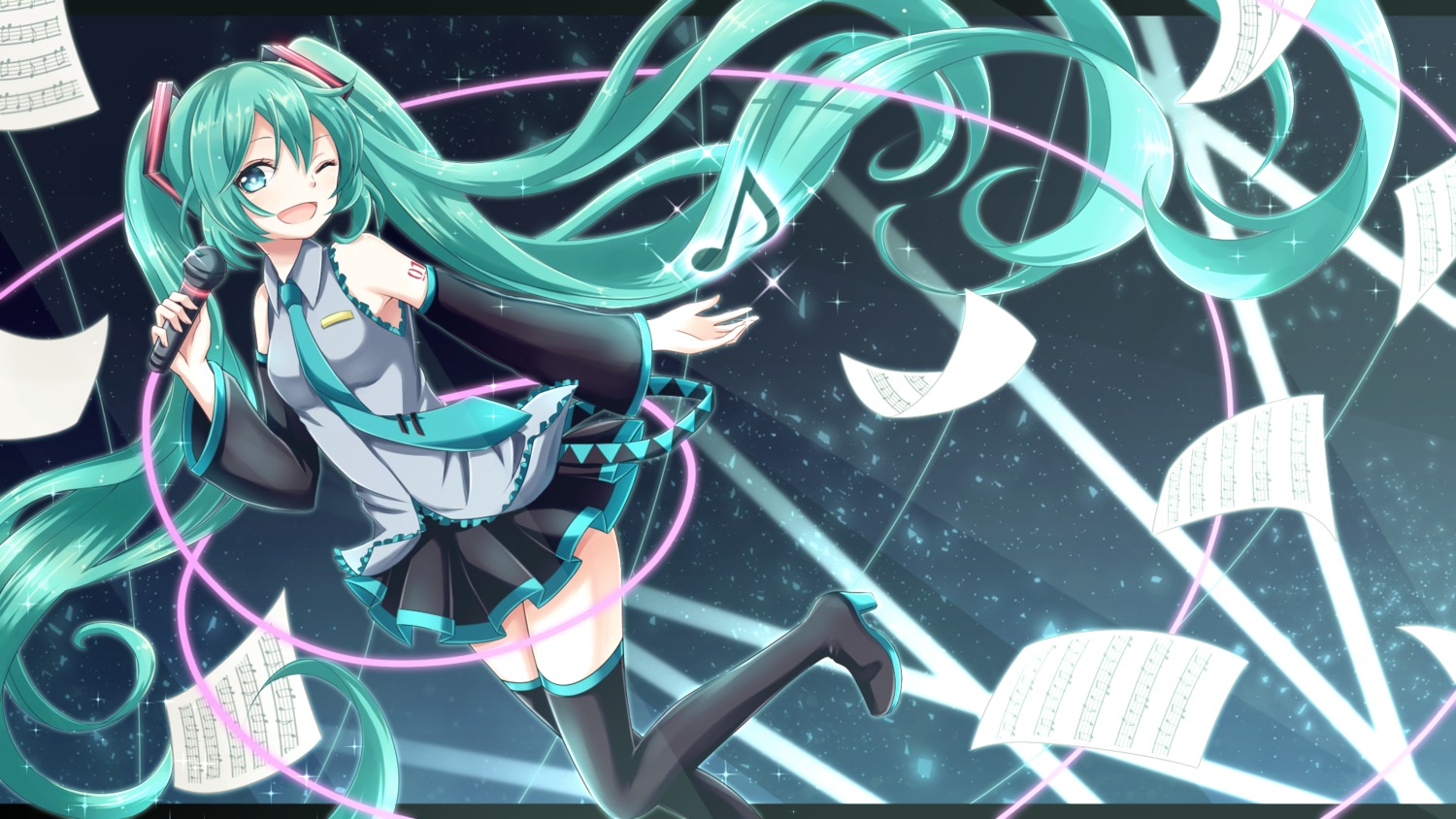 hatsune_miku heels tattoo thighhighs vocaloid wallpaper yamagara