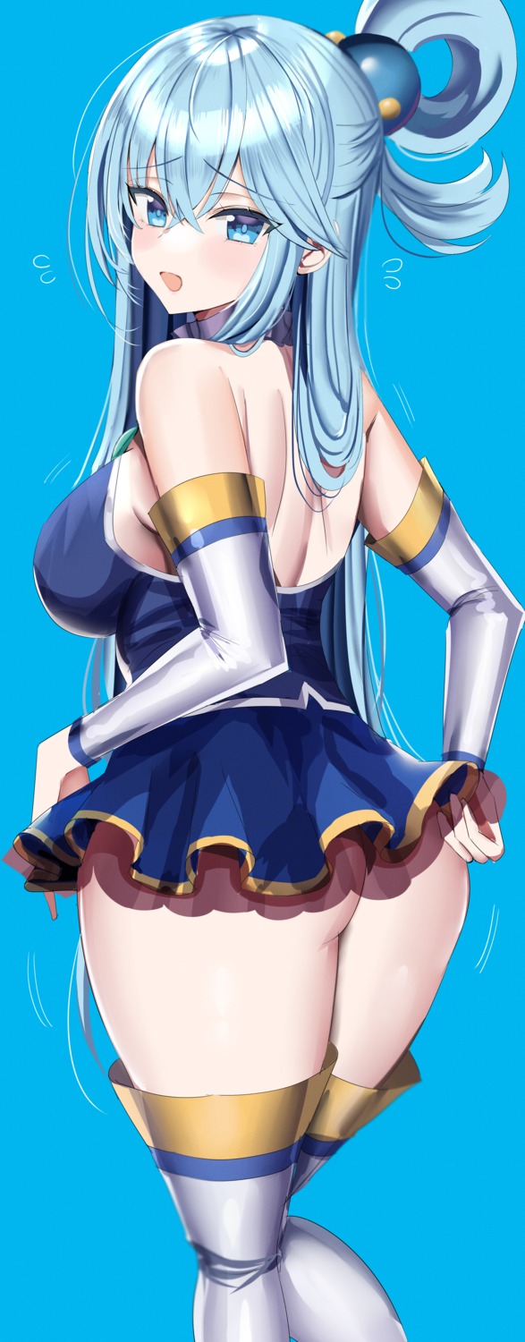 aqua_(konosuba) ass hanasaka_houcha kono_subarashii_sekai_ni_shukufuku_wo! no_bra nopan see_through skirt_lift thighhighs