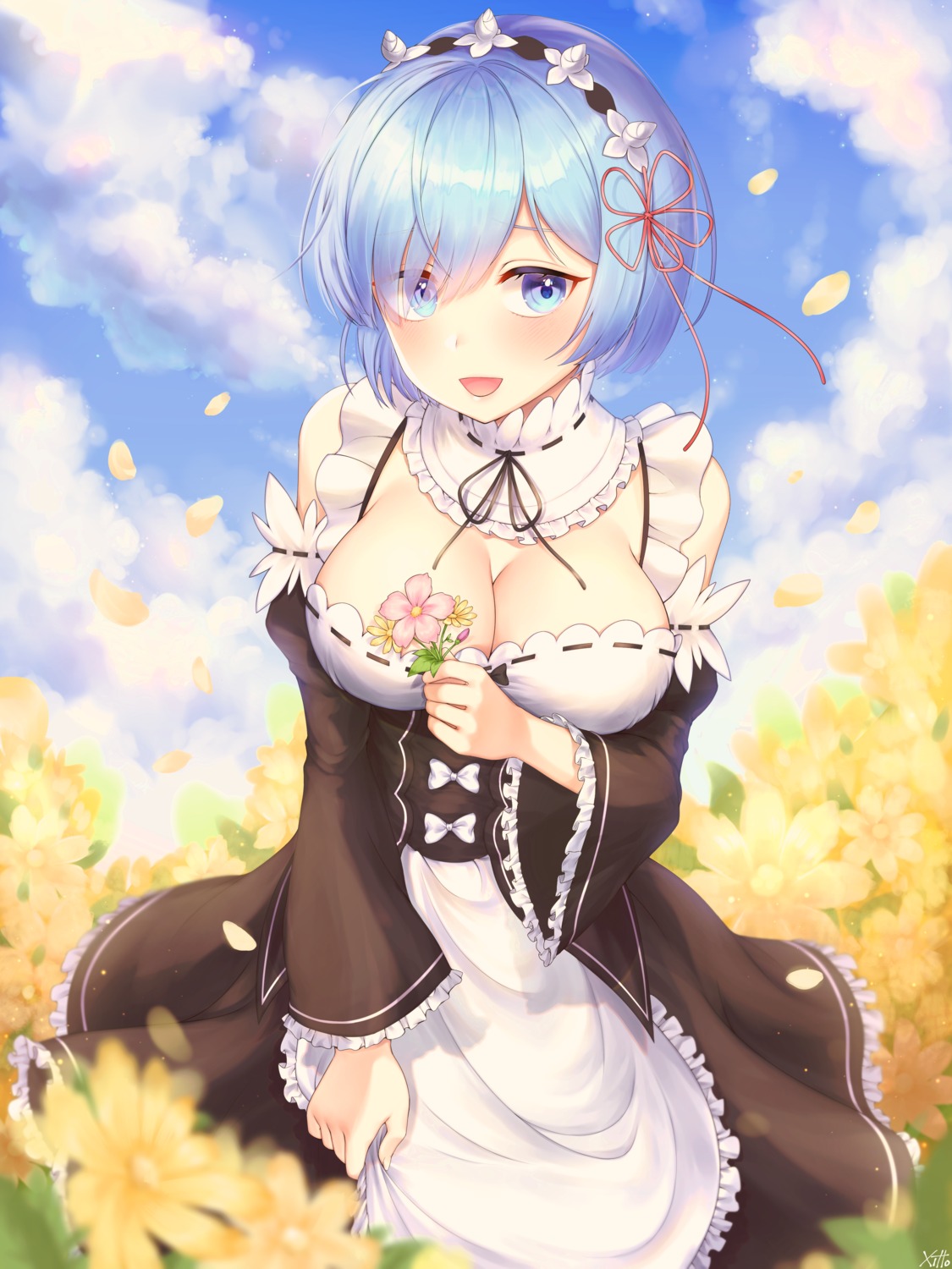 breast_hold maid re_zero_kara_hajimeru_isekai_seikatsu rem_(re_zero) xiho_(xi_ho_)