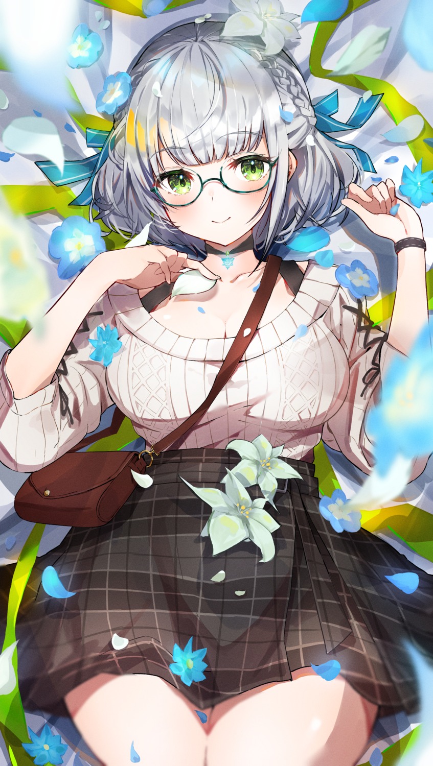 cleavage furuki_ayaginutaira hololive megane shirogane_noel sweater