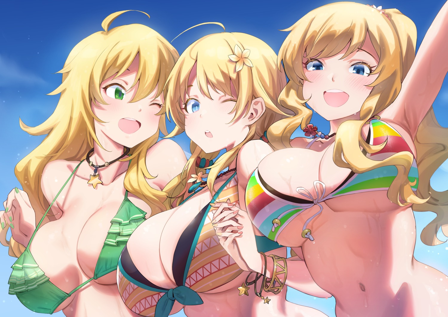 bikini_top djheycha hachimiya_meguru hoshii_miki ootsuki_yui swimsuits the_idolm@ster the_idolm@ster_shiny_colors