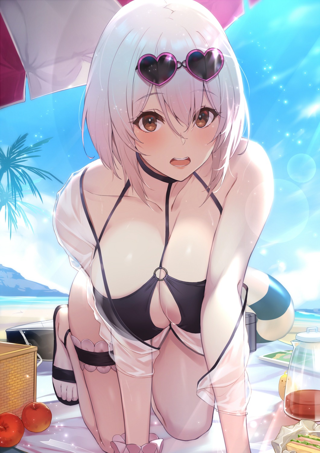 azur_lane bikini breast_hold garter kakage manjuu_(azur_lane) megane open_shirt see_through sirius_(azur_lane) swimsuits