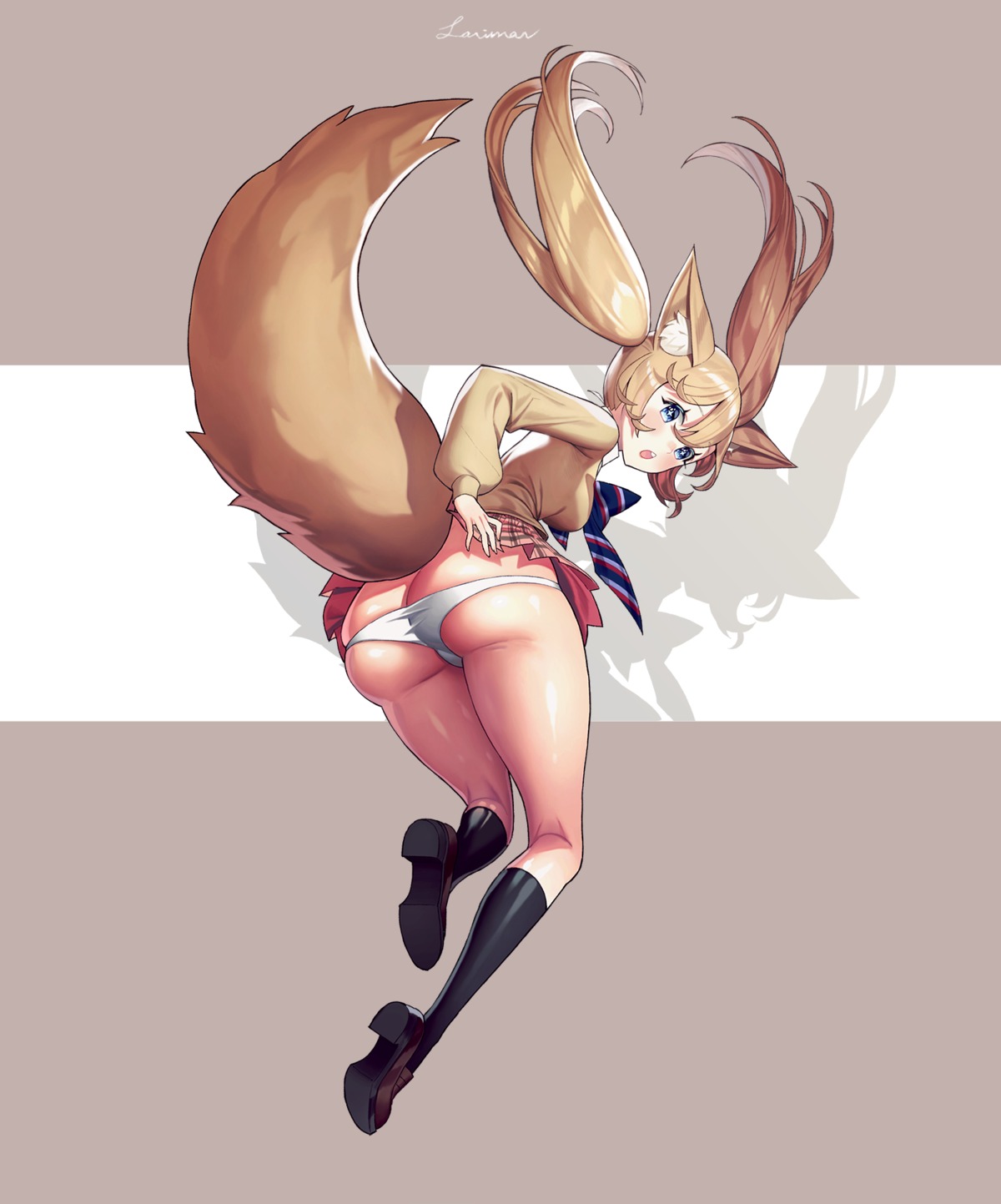 animal_ears dambang kitsune pantsu panty_pull seifuku skirt_lift sweater tail