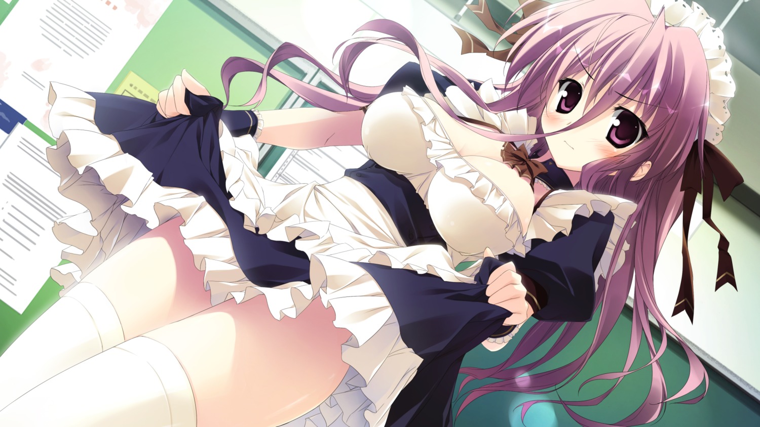 game_cg ikinari_anata_ni_koishiteiru karory maid makura onigase_tane skirt_lift thighhighs