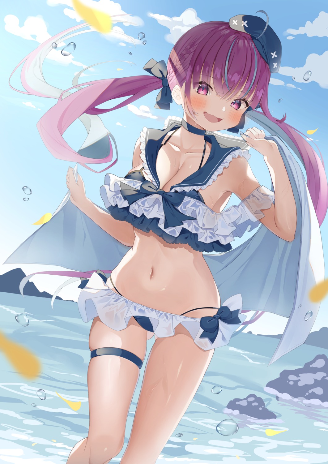 bikini garter hololive minato_aqua mymerody4649 see_through skirt_lift swimsuits wet wet_clothes