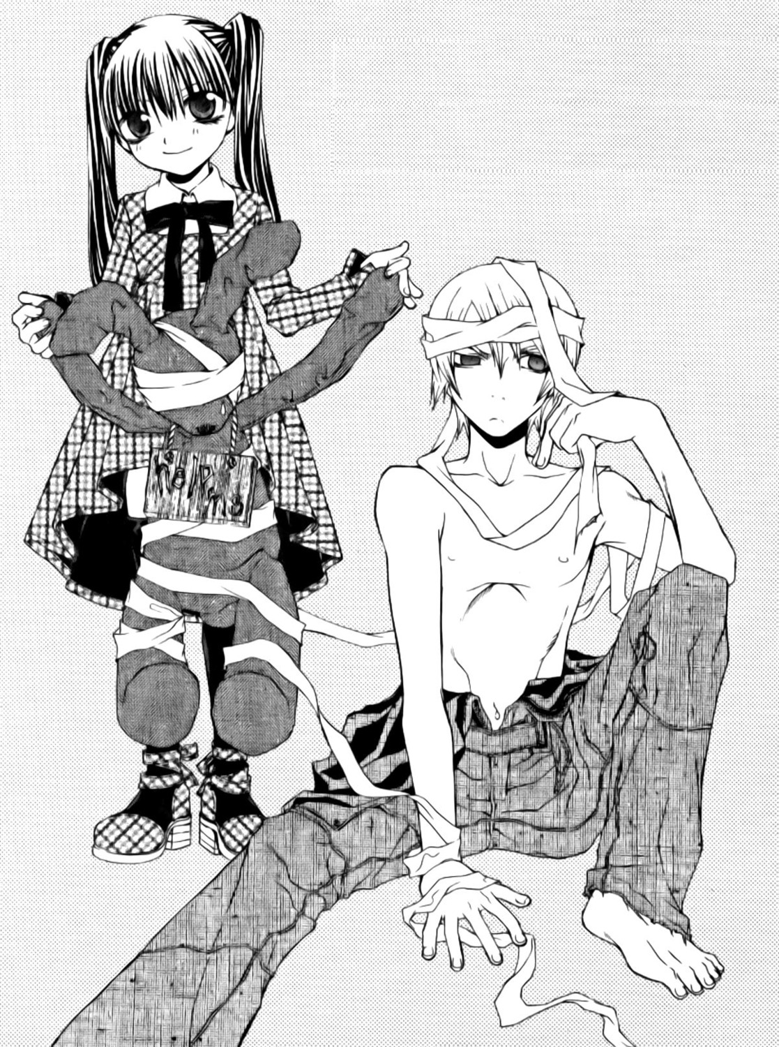 alzeid bandages endou_minari hatenkou_yuugi monochrome rahzel