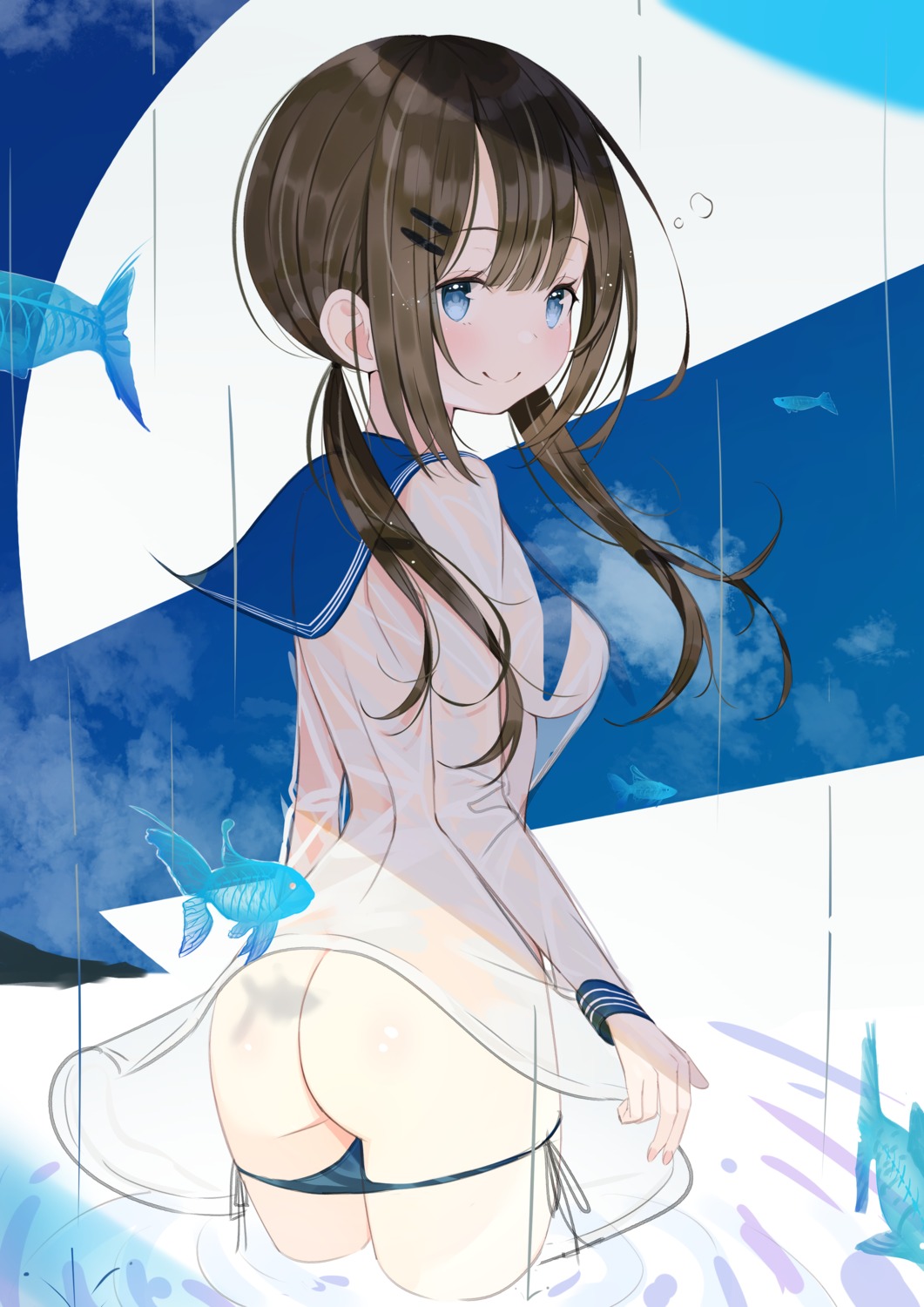 ass no_bra pantsu panty_pull sakura_yuu_(hzjy8485) see_through seifuku skirt_lift transparent_png wet