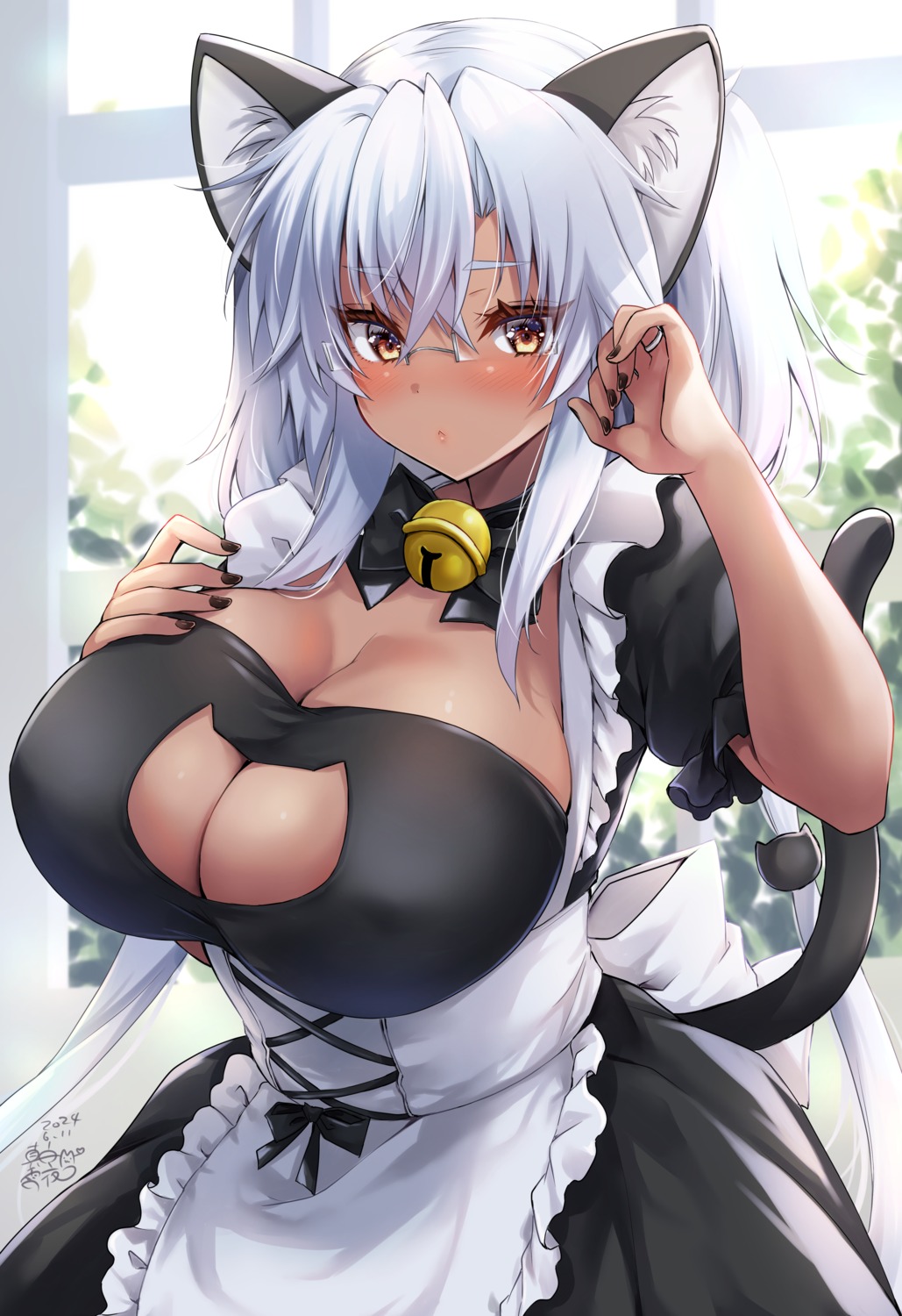 animal_ears kantai_collection maid mashiro_yukiya megane musashi_(kancolle) nekomimi tail