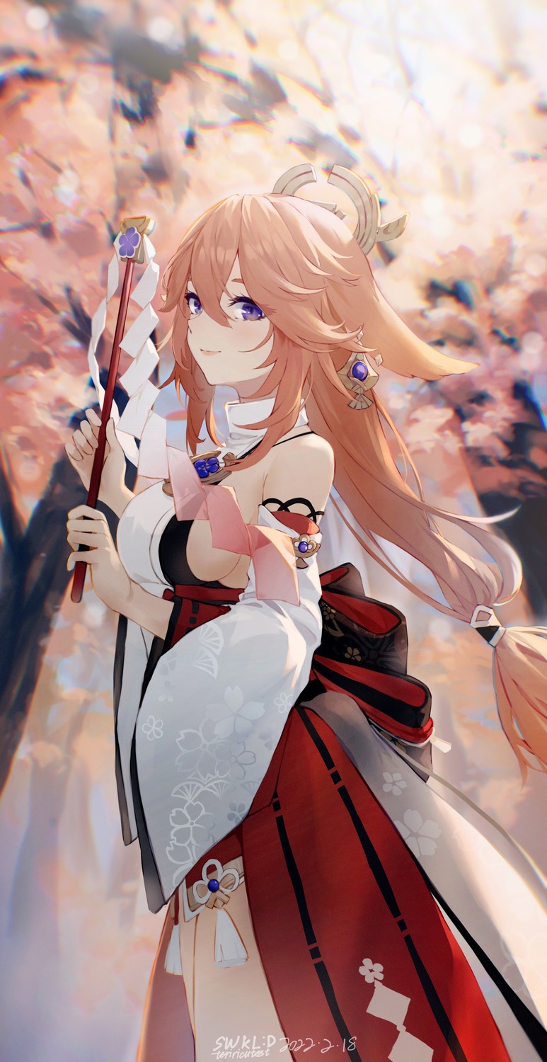 animal_ears genshin_impact japanese_clothes kitsune no_bra swkl:d yae_miko