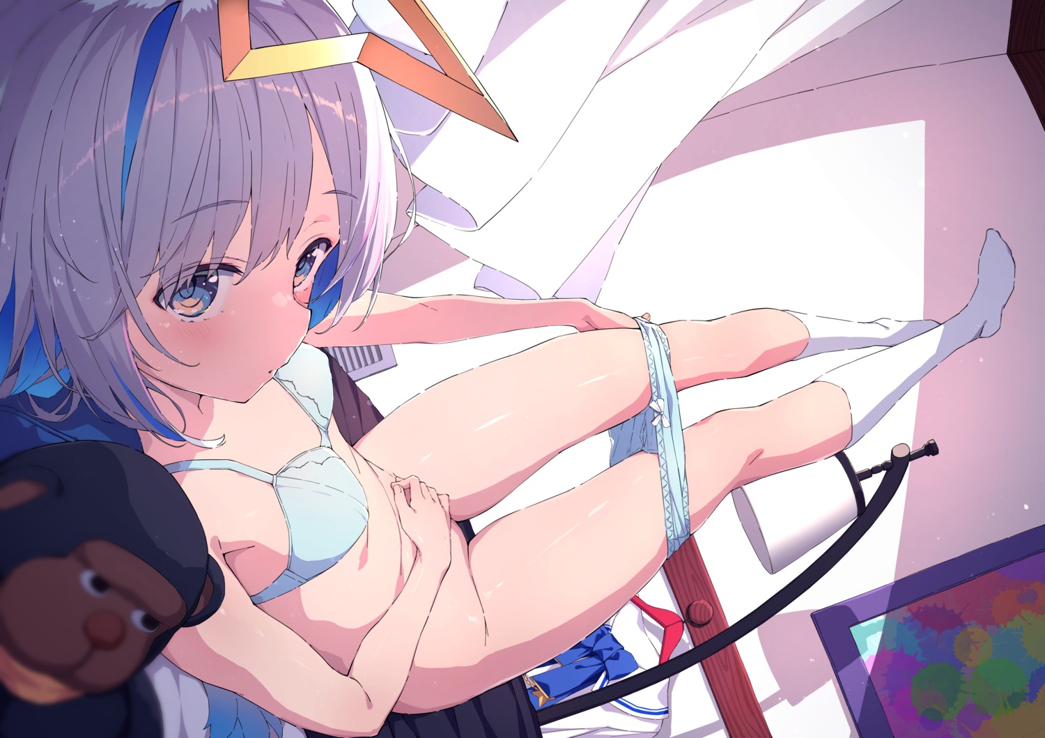 amane_kanata angel bra hololive pantsu panty_pull sy4 undressing wings