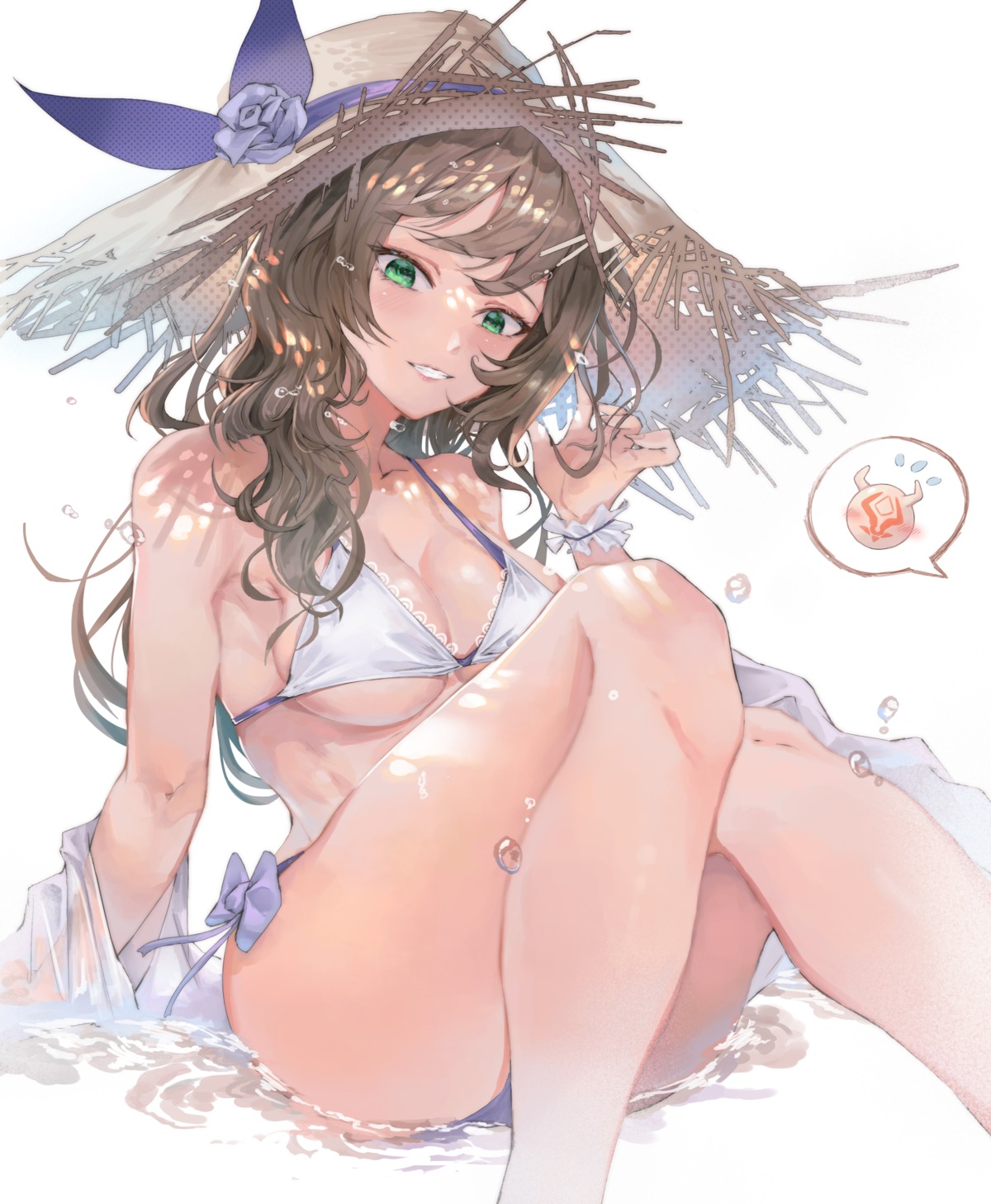 bikini cgd-orange genshin_impact lisa_(genshin_impact) open_shirt see_through swimsuits wet wet_clothes