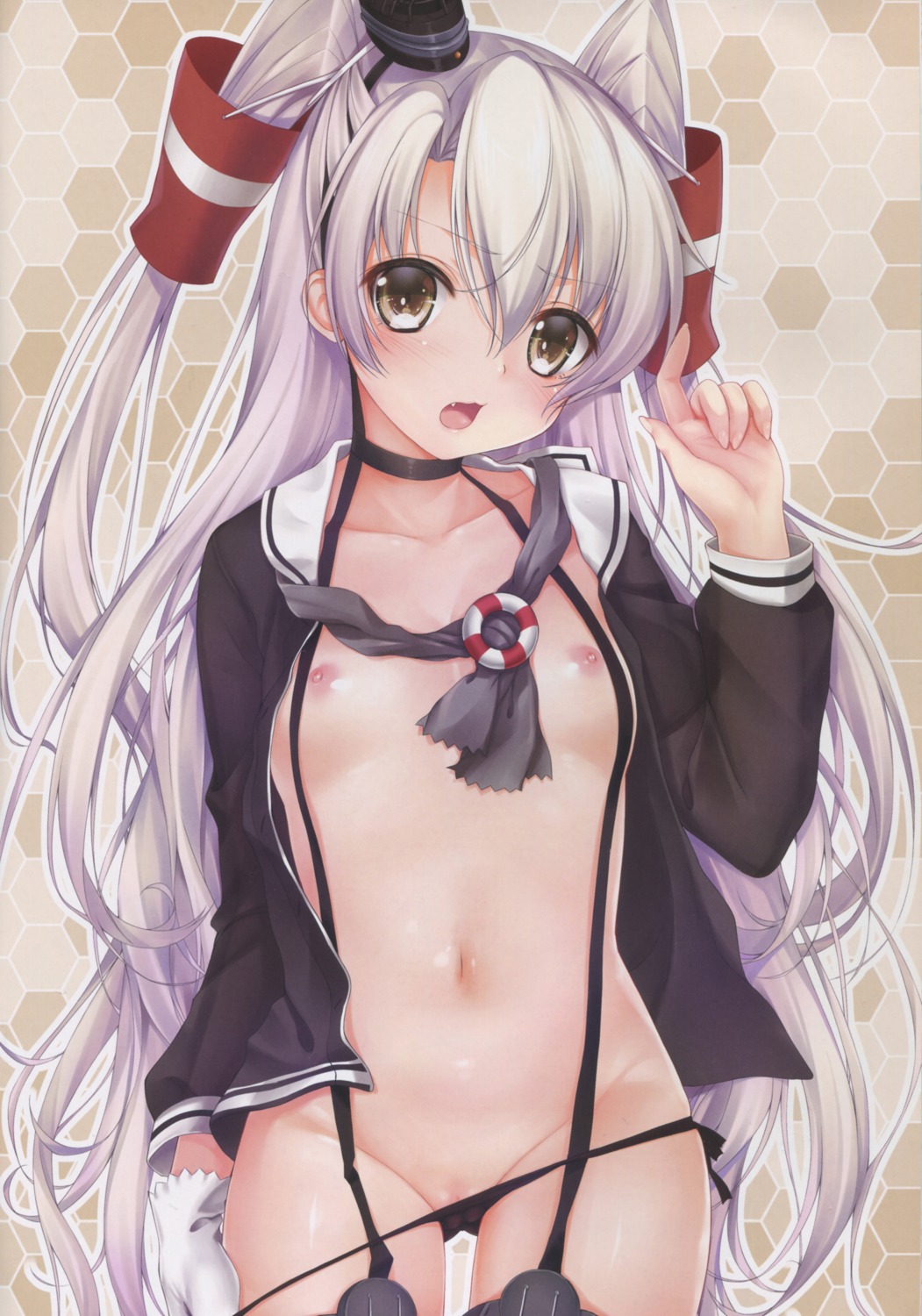 amatsukaze_(kancolle) cameltoe kantai_collection loli moe_hime nipples no_bra obiwan open_shirt pantsu panty_pull see_through stockings string_panties thighhighs xin