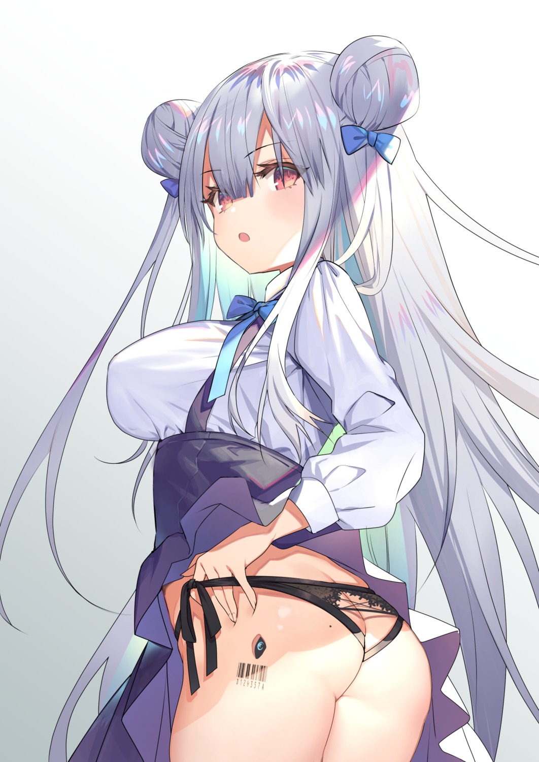 ass lingerie matsuha_shuu pantsu skirt_lift string_panties tattoo thong