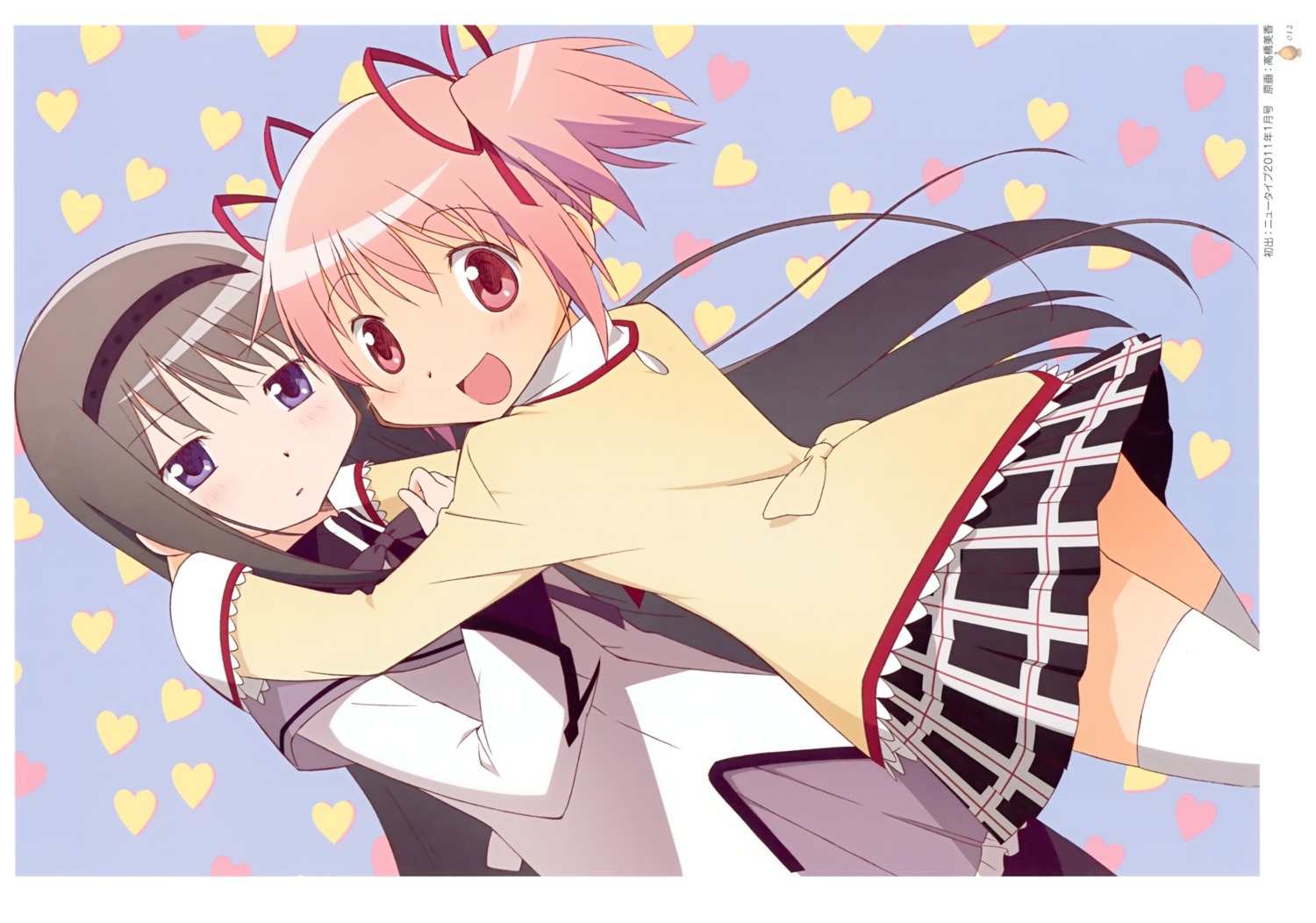 akemi_homura kaname_madoka puella_magi_madoka_magica seifuku takahashi_mika thighhighs