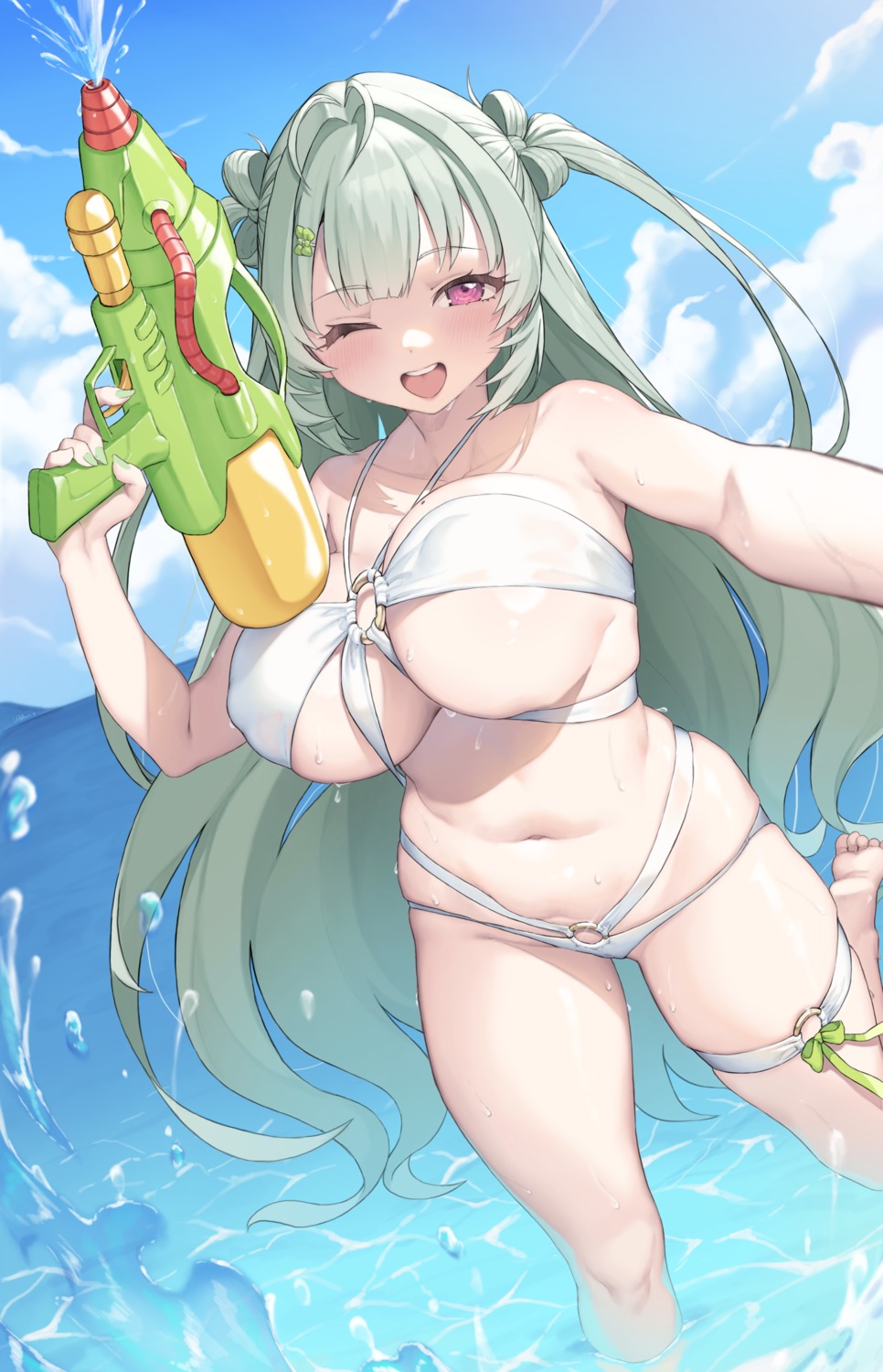 bikini cloba erect_nipples garter gun nikke_the_goddess_of_victory see_through soda_(nikke) swimsuits wet