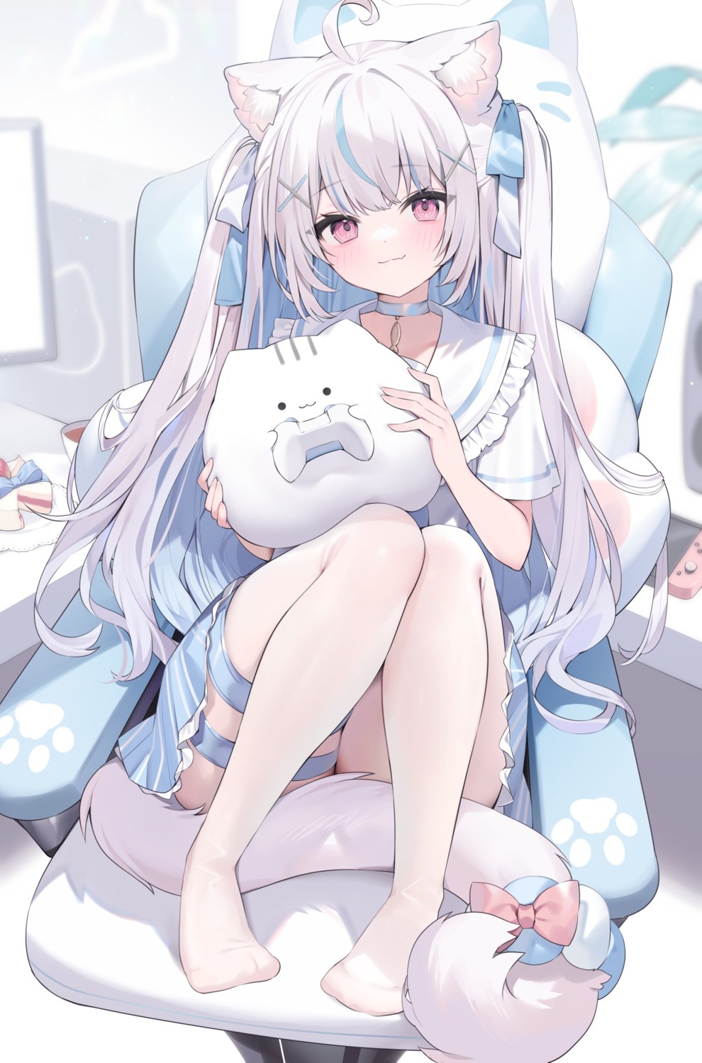 animal_ears garter muryo nekomimi seifuku shanoa_(vtuber) shanoa_asmr skirt_lift tail