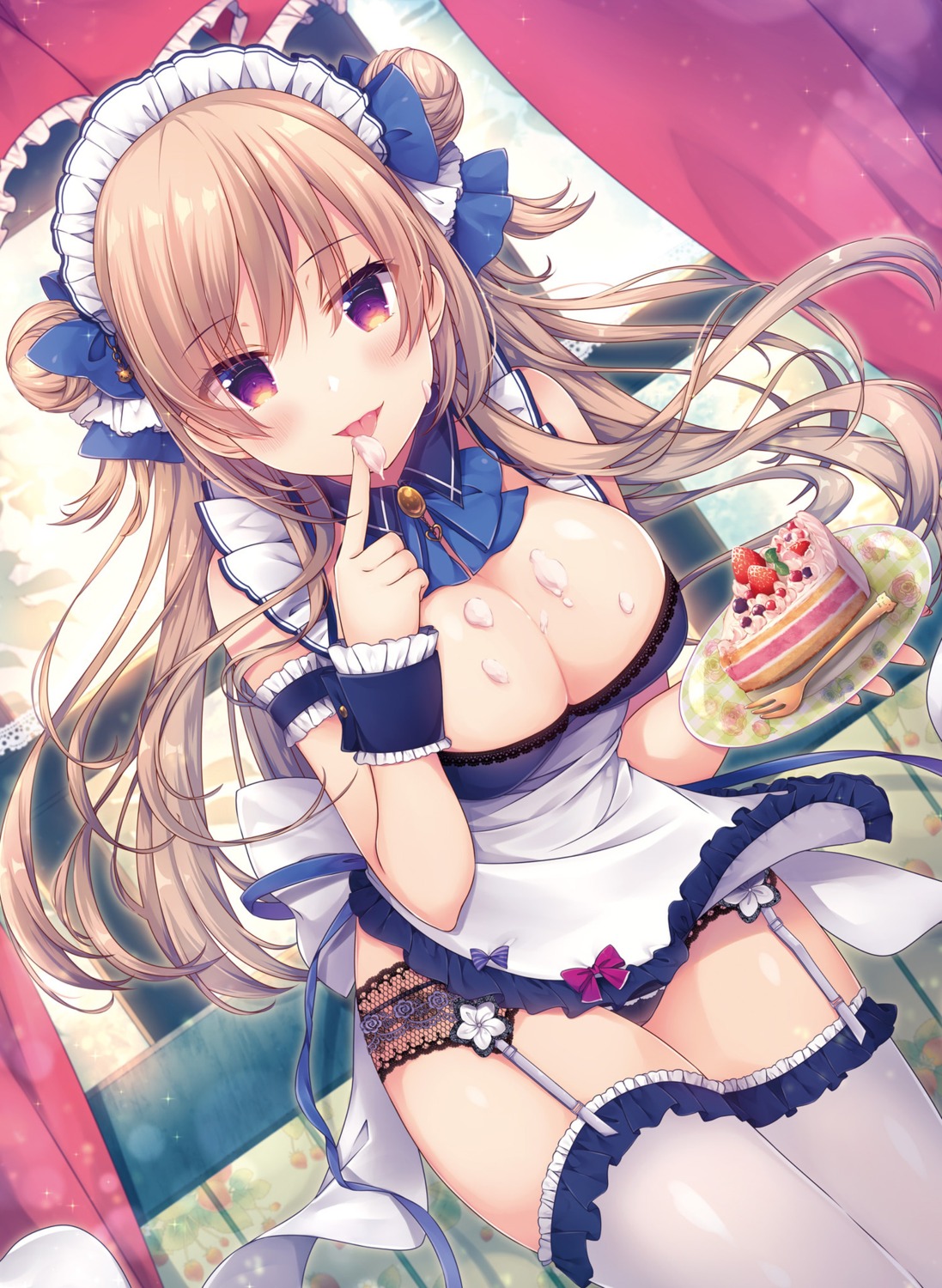 azu_torako bra cleavage cream garter_belt pantsu thighhighs waitress