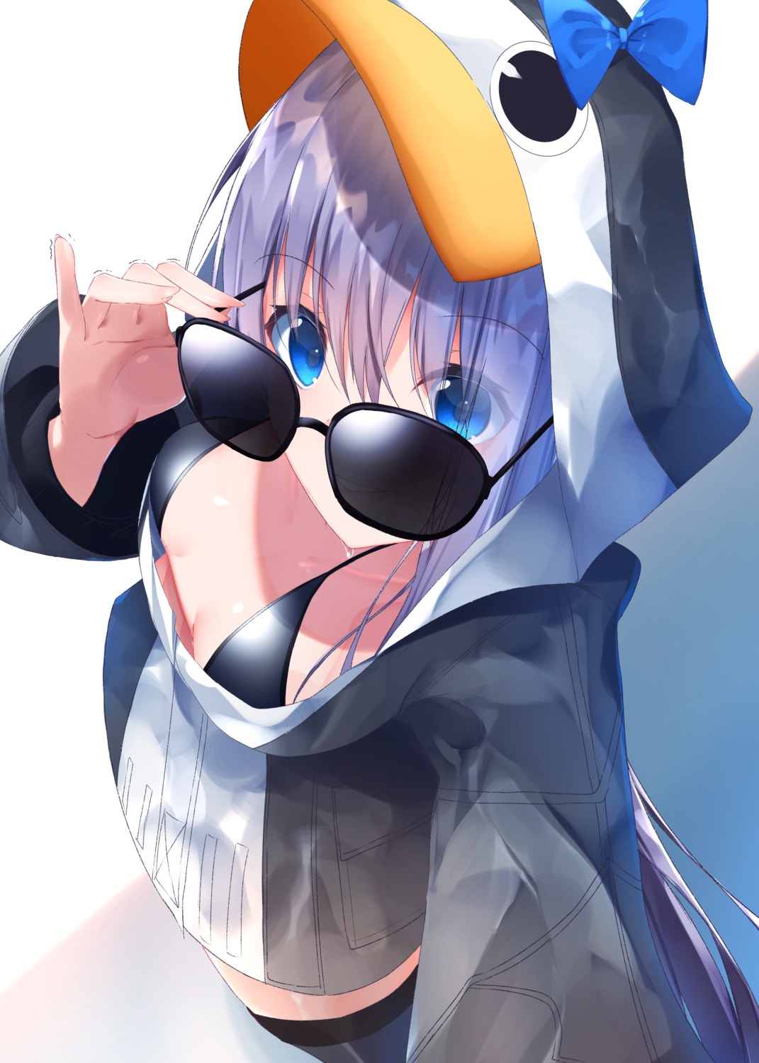 bikini_top fate/grand_order megane meltlilith open_shirt penguin suisen-21 swimsuits thighhighs