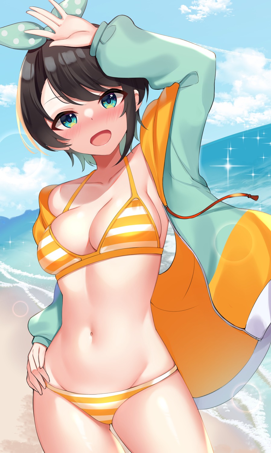 bikini hololive oozora_subaru open_shirt sweetcheese swimsuits