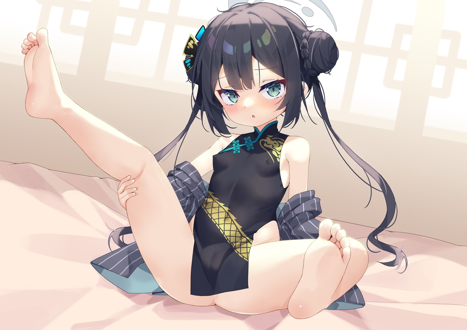 blue_archive cameltoe chinadress erect_nipples feet halo loli nopan ryuuge_kisaki taku_michi