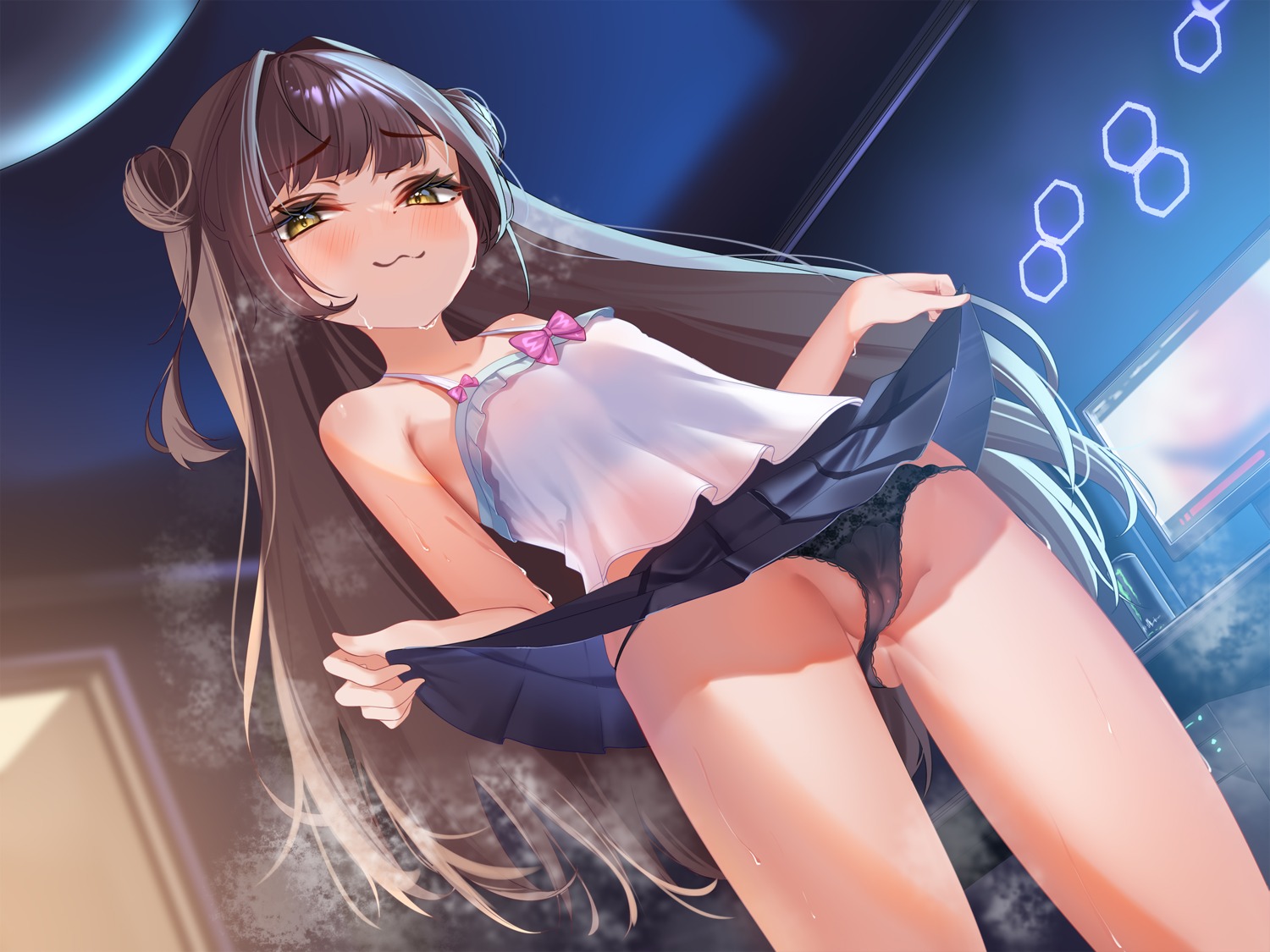 cameltoe loli mashiropp no_bra pantsu see_through skirt_lift thong