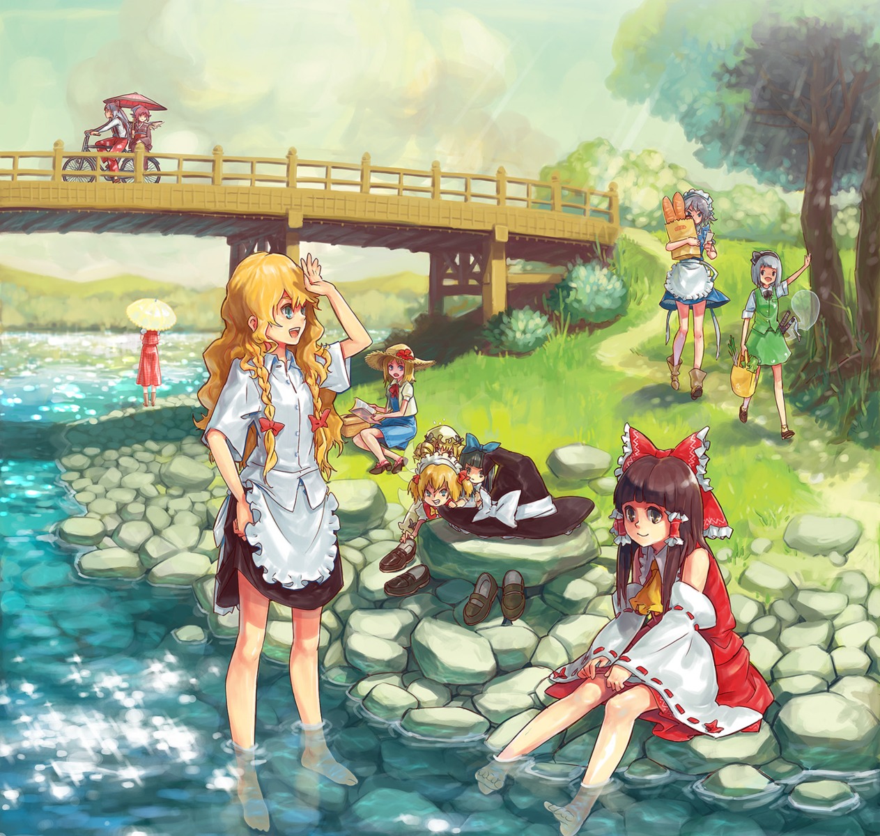 fujiwara_no_mokou hakurei_reimu izayoi_sakuya kazami_yuuka kirisame_marisa konpaku_youmu momiji mystia_lorelei touhou